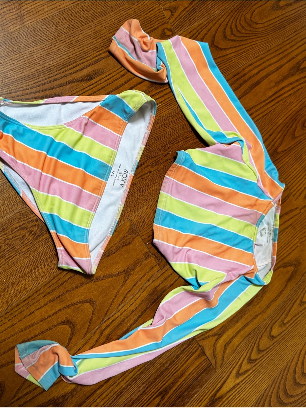 Roxy Girl Pastel Rainbow Stripe Bikini Set in Pink, Blue, Orange, Yellow, Green